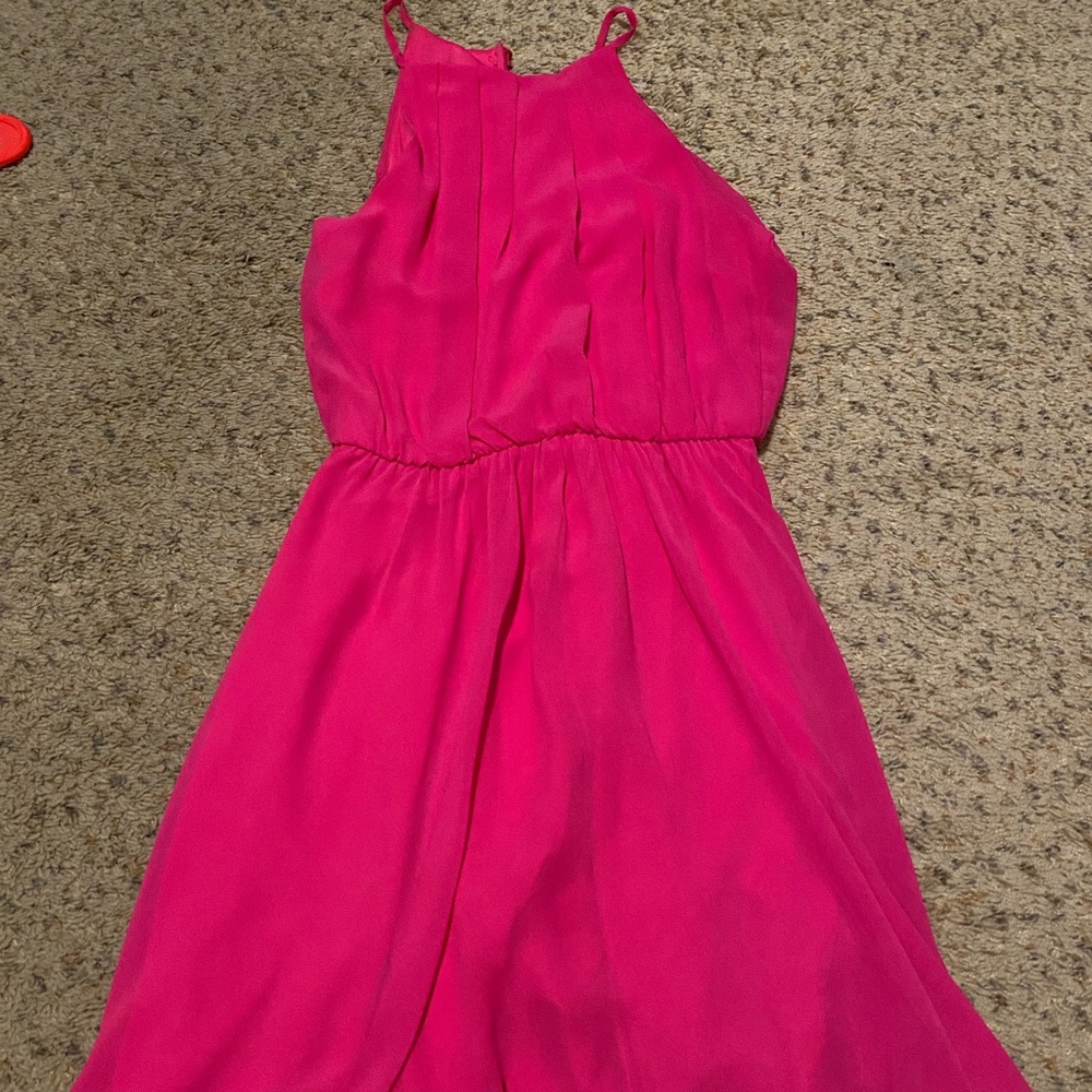 Lush high neck chiffon flowy dress (hot pink): Size XS